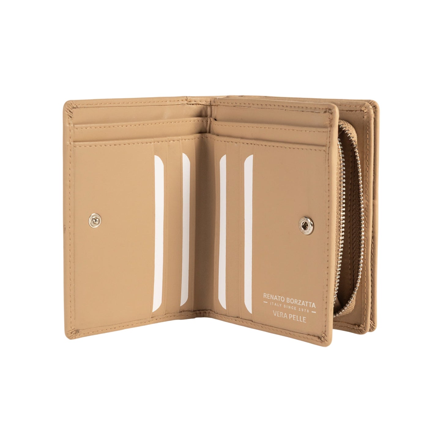 RB1083SAL | Portafogli Donna Made in Italy in Vera Pelle Liscia Opaca. Colore Beige. Dimensioni (da chiuso): cm 13 x 9 x 2,5