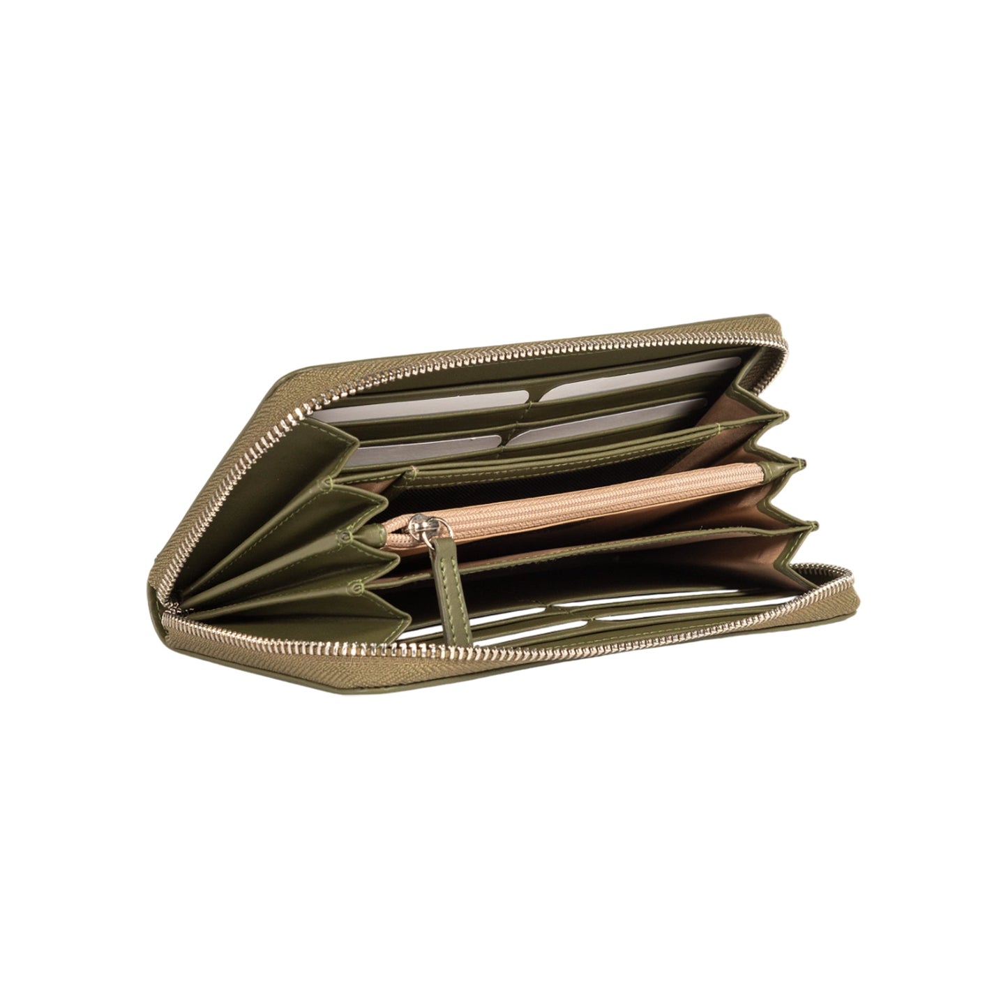 RB1084SE | Portafogli Donna con chiusura lampo Made in Italy in Vera Pelle Liscia Opaca. Colore Verde. Dimensioni: cm 20 x 10 x 2,5
