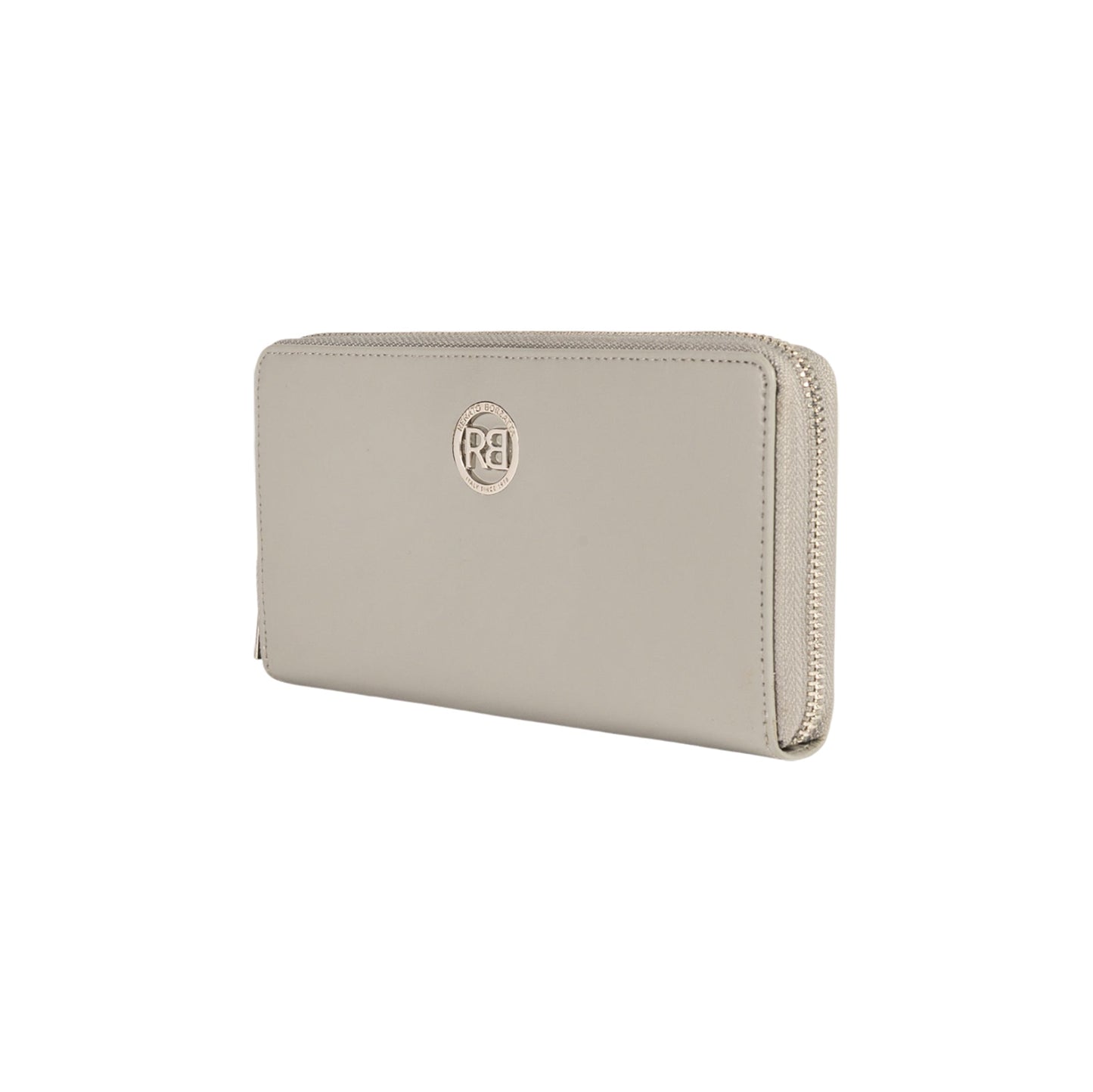 RB1084SF | Portafogli Donna con chiusura lampo Made in Italy in Vera Pelle Liscia Opaca. Colore Grigio. Dimensioni: cm 20 x 10 x 2,5