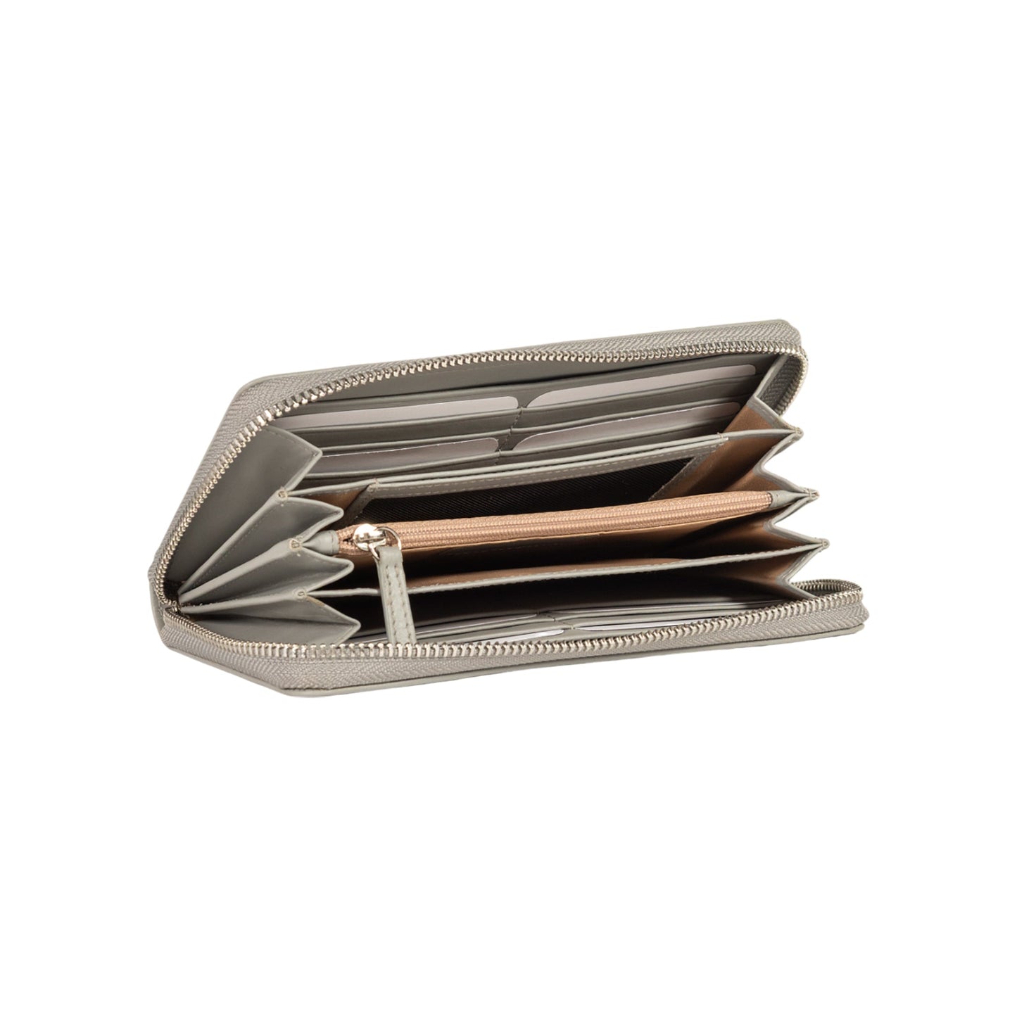 RB1084SF | Portafogli Donna con chiusura lampo Made in Italy in Vera Pelle Liscia Opaca. Colore Grigio. Dimensioni: cm 20 x 10 x 2,5