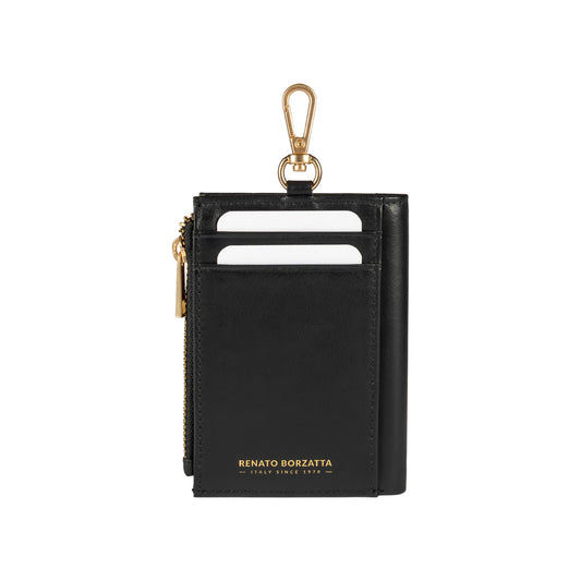 RB1085A | Portafogli Donna Made in Italy in Vera Pelle Morbida Sauvage. Accessori in metallo Oro Opaco. Colore Nero. Dimensioni (da chiuso): cm 8 x 11,5 x 2