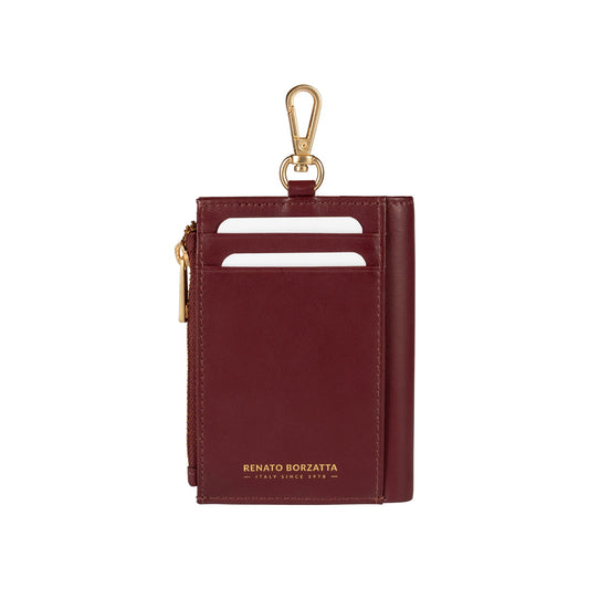 RB1085X | Portafogli Donna Made in Italy in Vera Pelle Morbida Sauvage. Accessori in metallo Oro Opaco. Colore Bordeaux. Dimensioni (da chiuso): cm 8 x 11,5 x 2
