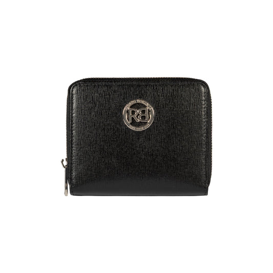 RB1086A | Portafogli Donna con Chiusura Lampo Made in Italy in Vera Pelle Saffiano. Accessori in metallo Argento Lucido. Colore Nero. Dimensioni (da chiuso): cm 10 x 12 x 2