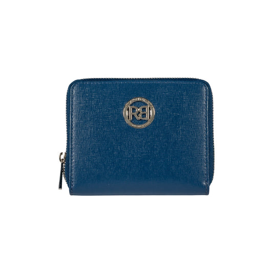 RB1086D | Portafogli Donna con Chiusura Lampo Made in Italy in Vera Pelle Saffiano. Accessori in metallo Argento Lucido. Colore Blu. Dimensioni (da chiuso): cm 10 x 12 x 2