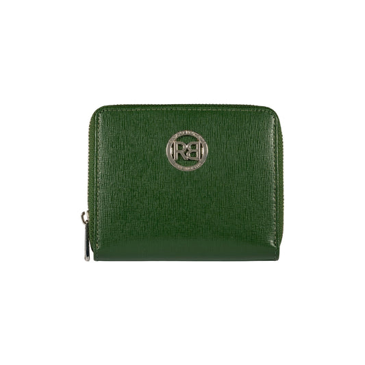 RB1086E | Portafogli Donna con Chiusura Lampo Made in Italy in Vera Pelle Saffiano. Accessori in metallo Argento Lucido. Colore Verde. Dimensioni (da chiuso): cm 10 x 12 x 2