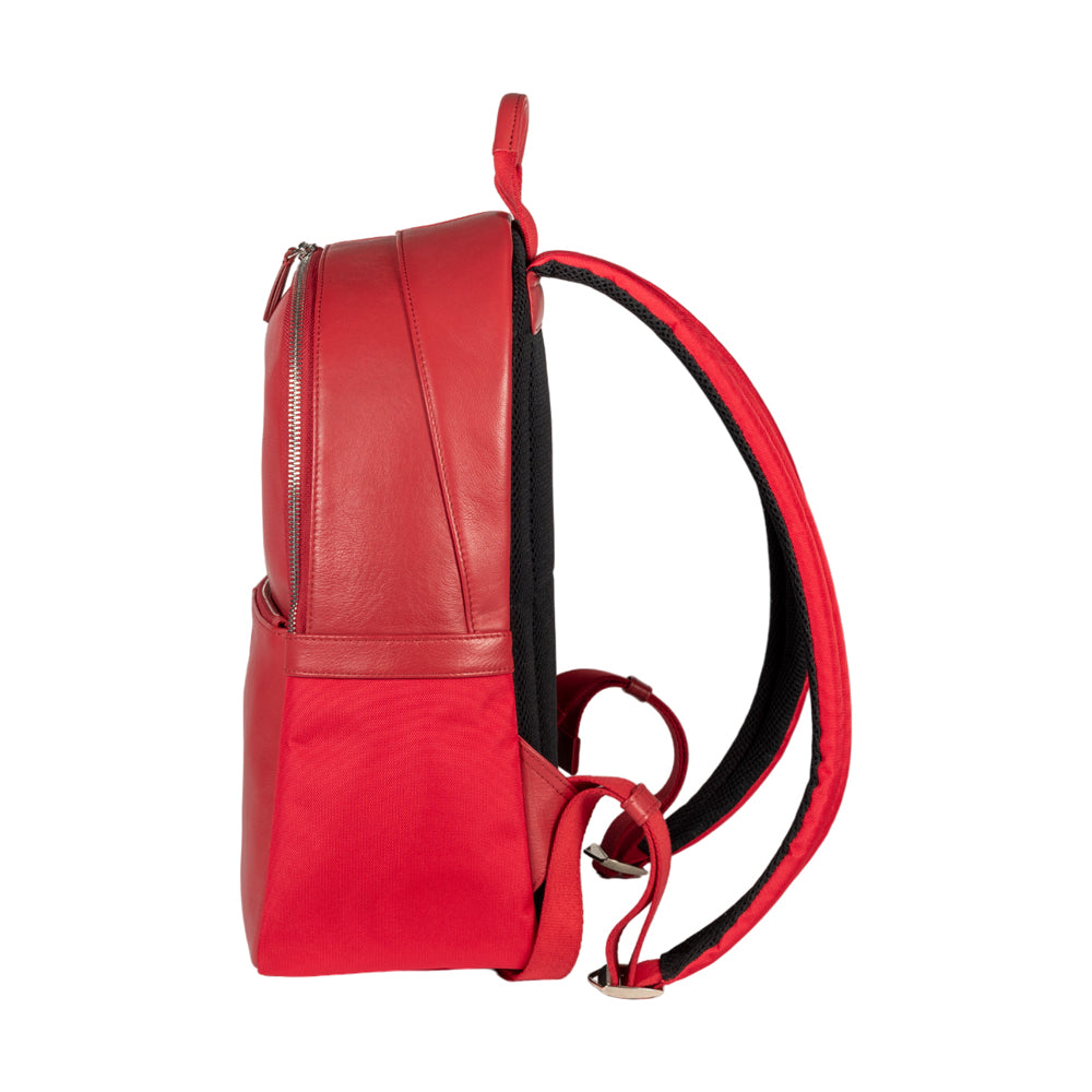 RB2001V | Zaino Porta Netbook/Tablet in Nylon/Vera Pelle, con leggera grana. Chiusura con lampo e spallacci regolabili - Colore Rosso - Dimensioni: cm 27 x 38 x 14. Confezione: Sacchetto Tessuto non Tessuto
