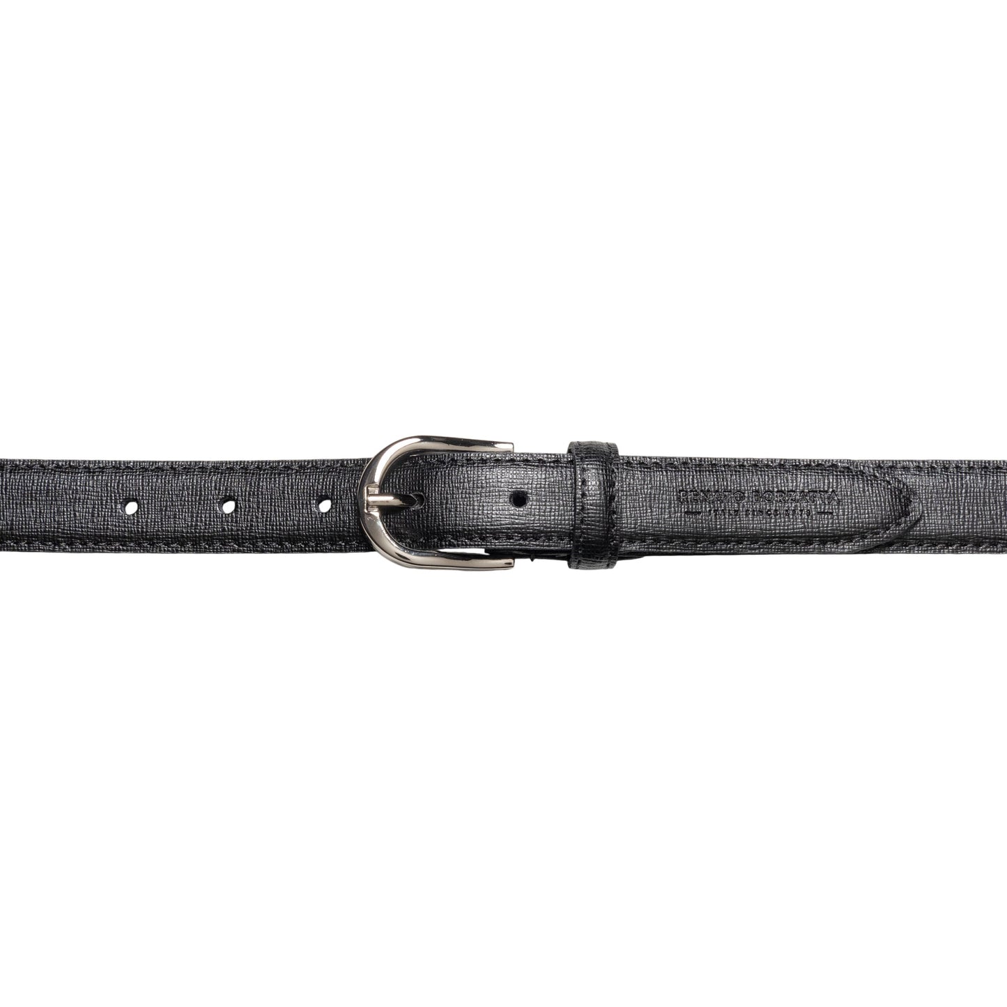 RB4016A | Cintura Donna Made in Italy in Vera Pelle Saffiano. Fibbia in finitura Argento Lucido. Colore Nero. Dimensioni: cm 115 x 2,5 x 0,5 (giro vita cm 100)