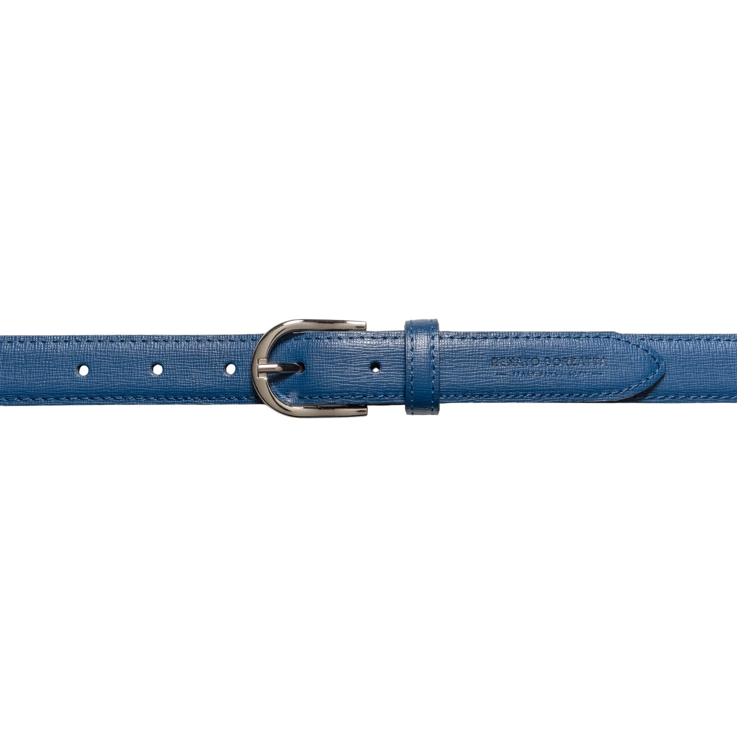 RB4016D | Cintura Donna Made in Italy in Vera Pelle Saffiano. Fibbia in finitura Argento Lucido. Colore Blu. Dimensioni: cm 115 x 2,5 x 0,5 (giro vita cm 100)