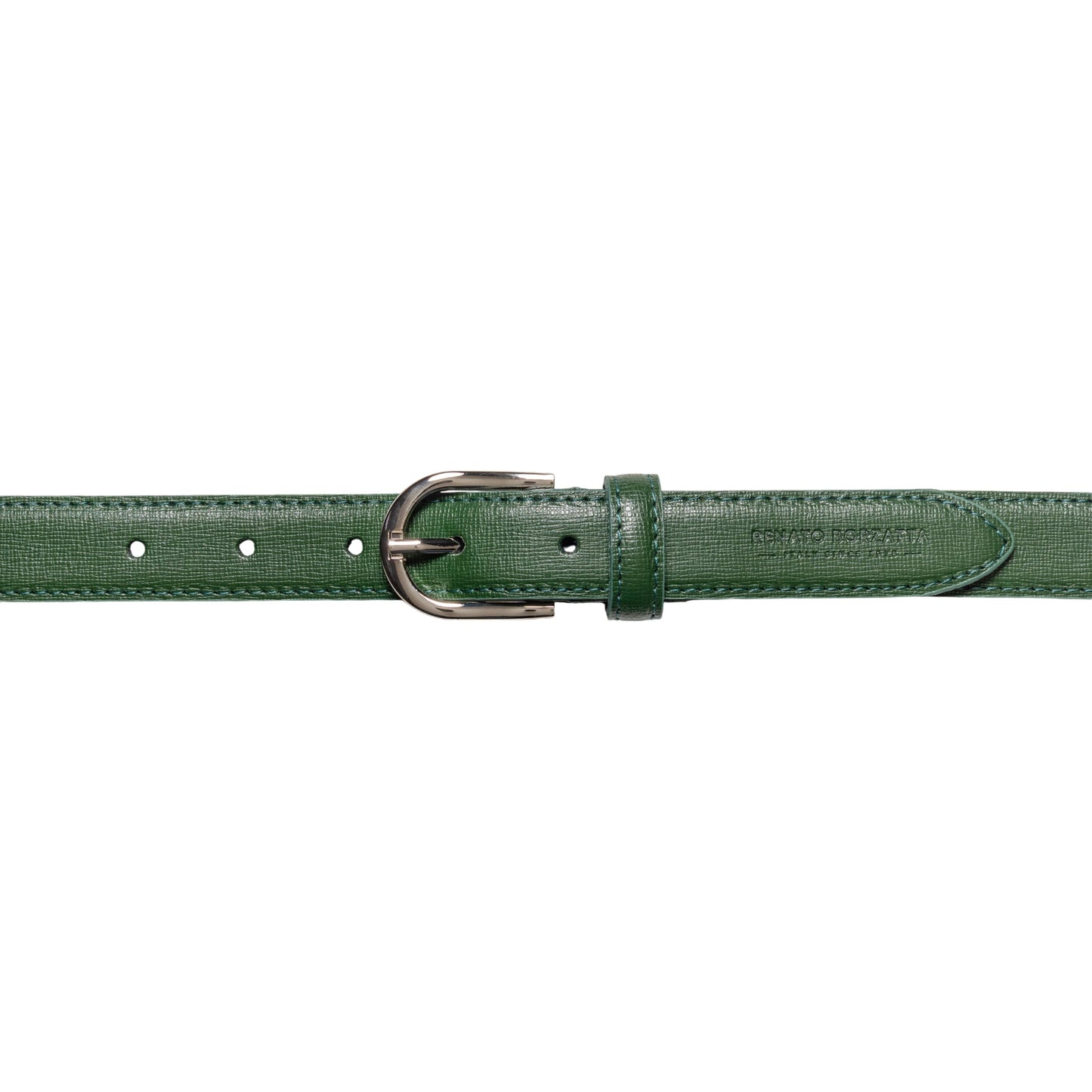 RB4016E | Cintura Donna Made in Italy in Vera Pelle Saffiano. Fibbia in finitura Argento Lucido. Colore Verde. Dimensioni: cm 115 x 2,5 x 0,5 (giro vita cm 100)