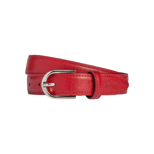 RB4016V | Cintura Donna Made in Italy in Vera Pelle Saffiano. Fibbia in finitura Argento Lucido. Colore Rosso. Dimensioni: cm 115 x 2,5 x 0,5 (giro vita cm 100)