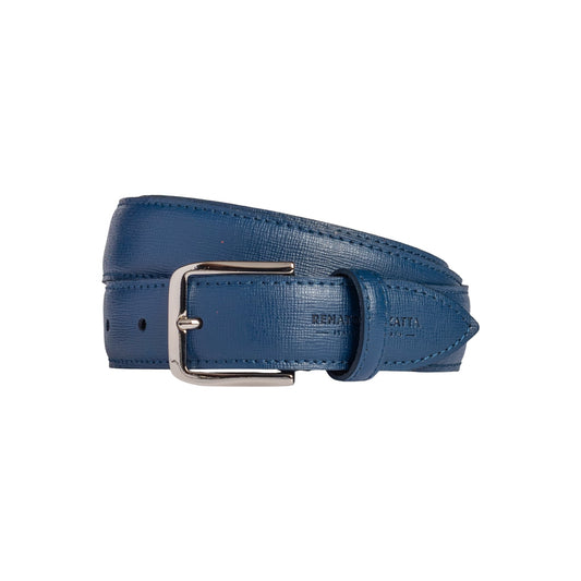 RB4017D | Cintura Donna Made in Italy in Vera Pelle Saffiano. Fibbia in finitura Argento Lucido. Colore Blu. Dimensioni: cm 115 x 3,0 x 0,5 (giro vita cm 100)