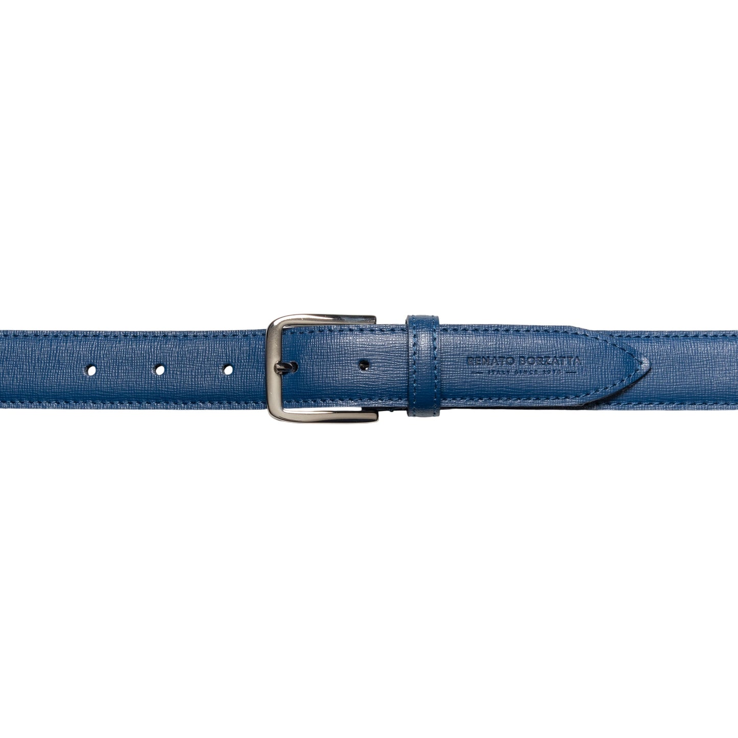 RB4017D | Cintura Donna Made in Italy in Vera Pelle Saffiano. Fibbia in finitura Argento Lucido. Colore Blu. Dimensioni: cm 115 x 3,0 x 0,5 (giro vita cm 100)