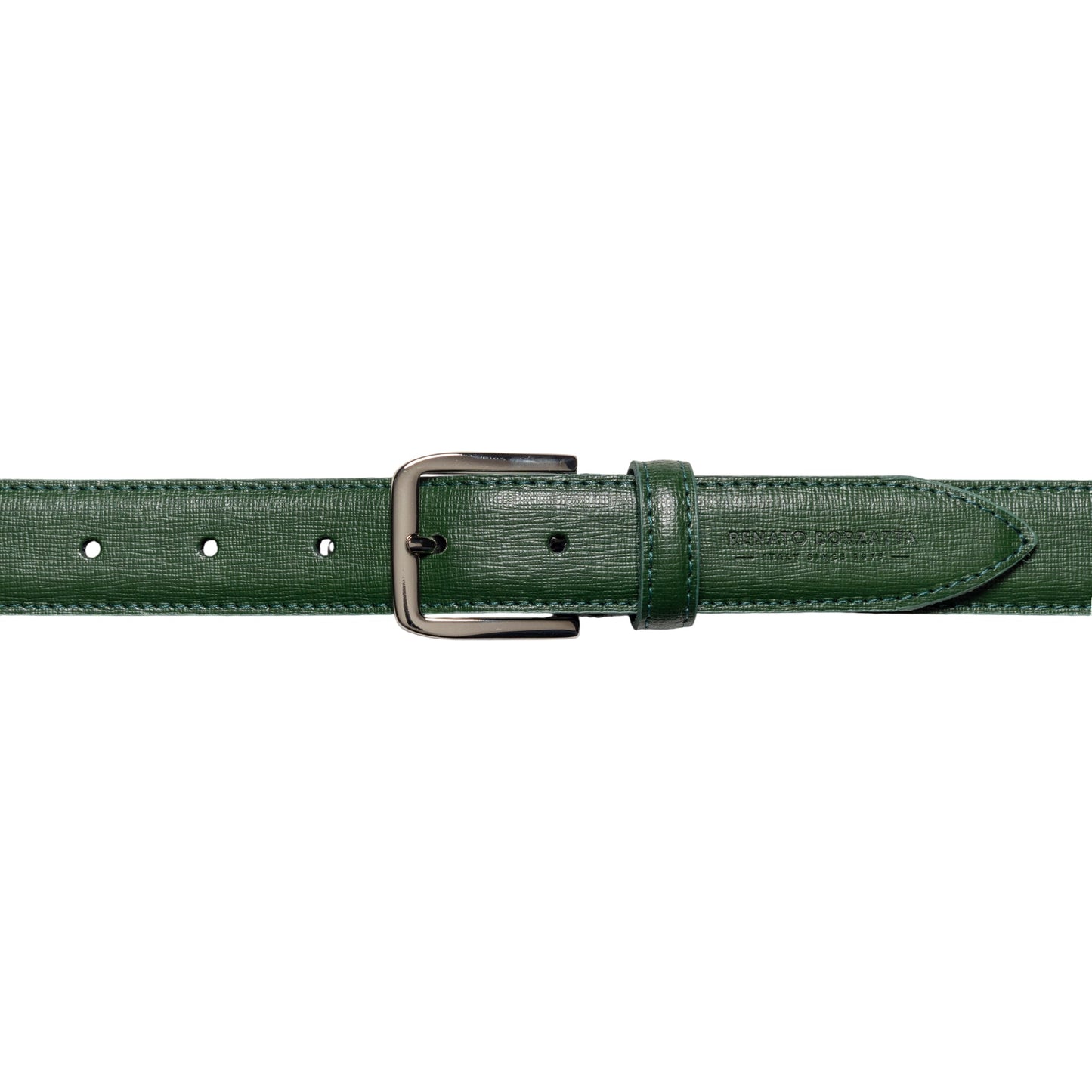 RB4017E | Cintura Donna Made in Italy in Vera Pelle Saffiano. Fibbia in finitura Argento Lucido. Colore Verde. Dimensioni: cm 115 x 3,0 x 0,5 (giro vita cm 100)