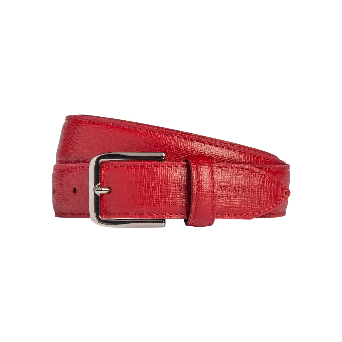 RB4017V | Cintura Donna Made in Italy in Vera Pelle Saffiano. Fibbia in finitura Argento Lucido. Colore Rosso. Dimensioni: cm 115 x 3,0 x 0,5 (giro vita cm 100)