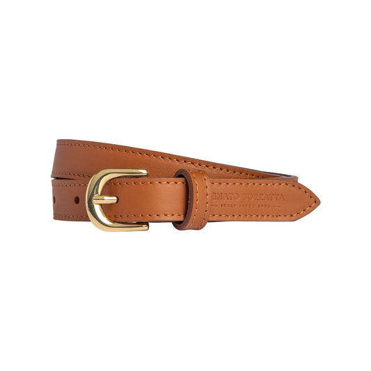 RB4018S | Cintura Donna Made in Italy in Vera Pelle Morbida Sauvage. Fibbia in finitura Oro Lucido. Colore Cognac. Dimensioni: cm 115 x 2,0 x 0,5 (giro vita cm 100)