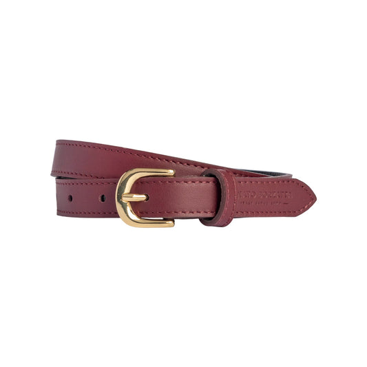 RB4018X | Cintura Donna Made in Italy in Vera Pelle Morbida Sauvage. Fibbia in finitura Oro Lucido. Colore Bodeaux. Dimensioni: cm 115 x 2,0 x 0,5 (giro vita cm 100)
