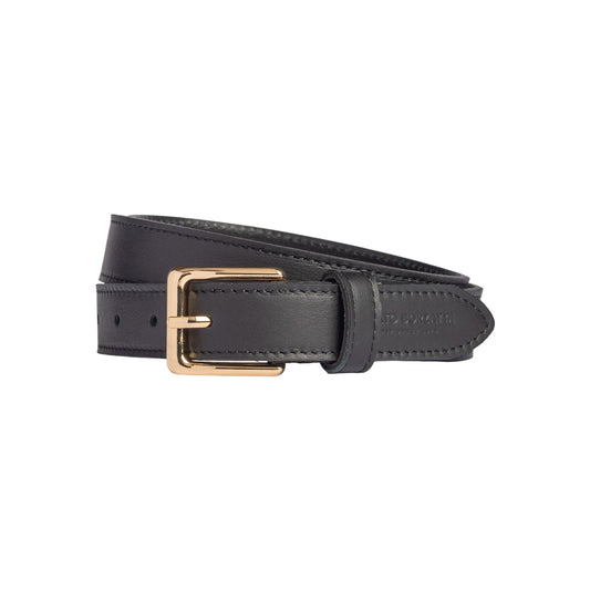RB4019A | Cintura Donna Made in Italy in Vera Pelle Morbida Sauvage. Fibbia in finitura Oro Lucido. Colore Nero. Dimensioni: cm 115 x 2,5 x 0,5 (giro vita cm 100)