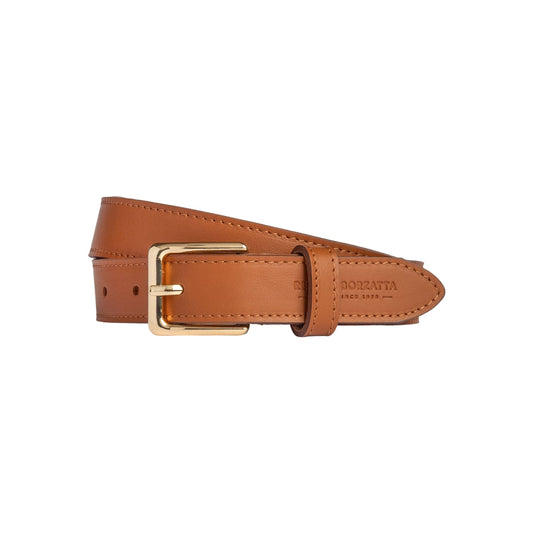 RB4019S | Cintura Donna Made in Italy in Vera Pelle Morbida Sauvage. Fibbia in finitura Oro Lucido. Colore Cognac. Dimensioni: cm 115 x 2,5 x 0,5 (giro vita cm 100)