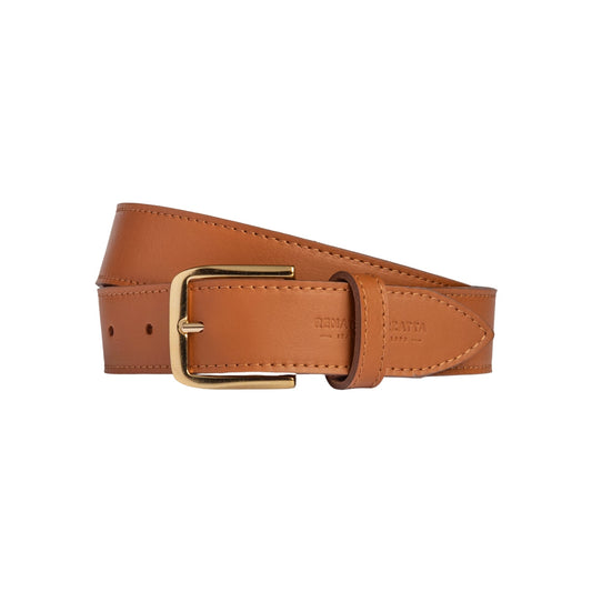 RB4020S | Cintura Donna Made in Italy in Vera Pelle Morbida Sauvage. Fibbia in finitura Oro Lucido. Colore Cognac. Dimensioni: cm 115 x 3,0 x 0,5 (giro vita cm 100)