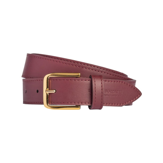 RB4020X | Cintura Donna Made in Italy in Vera Pelle Morbida Sauvage. Fibbia in finitura Oro Lucido. Colore Bordeaux. Dimensioni: cm 115 x 3,0 x 0,5 (giro vita cm 100)