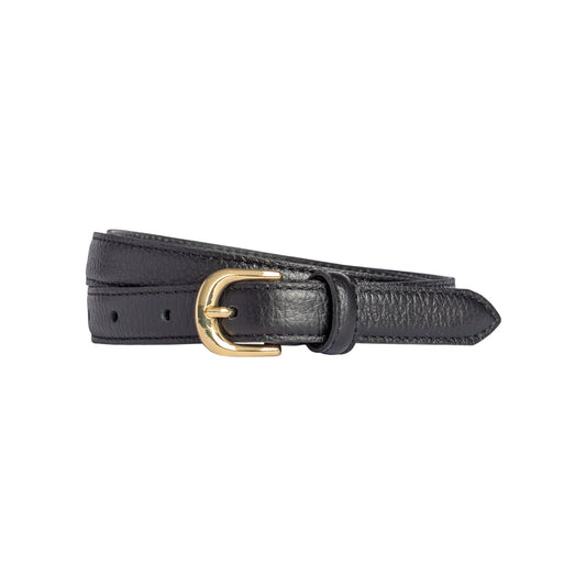 RB4021A | Cintura Donna Made in Italy in Vera Pelle grana Dollaro. Fibbia in finitura Oro Lucido. Colore Nero. Dimensioni: cm 115 x 2,0 x 0,5 (giro vita cm 100)