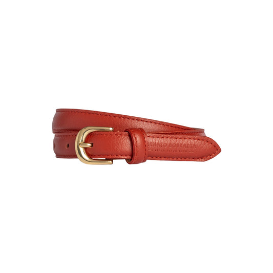 RB4021AM | Cintura Donna Made in Italy in Vera Pelle grana Dollaro. Fibbia in finitura Oro Lucido. Colore Paprika. Dimensioni: cm 115 x 2,0 x 0,5 (giro vita cm 100)