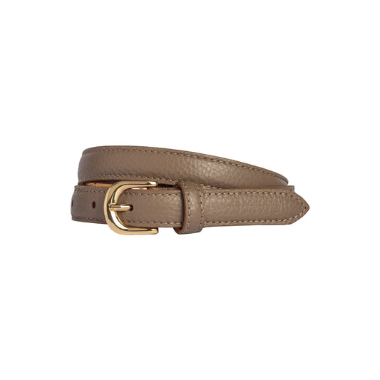 RB4021AQ | Cintura Donna Made in Italy in Vera Pelle grana Dollaro. Fibbia in finitura Oro Lucido. Colore Taupe. Dimensioni: cm 115 x 2,0 x 0,5 (giro vita cm 100)
