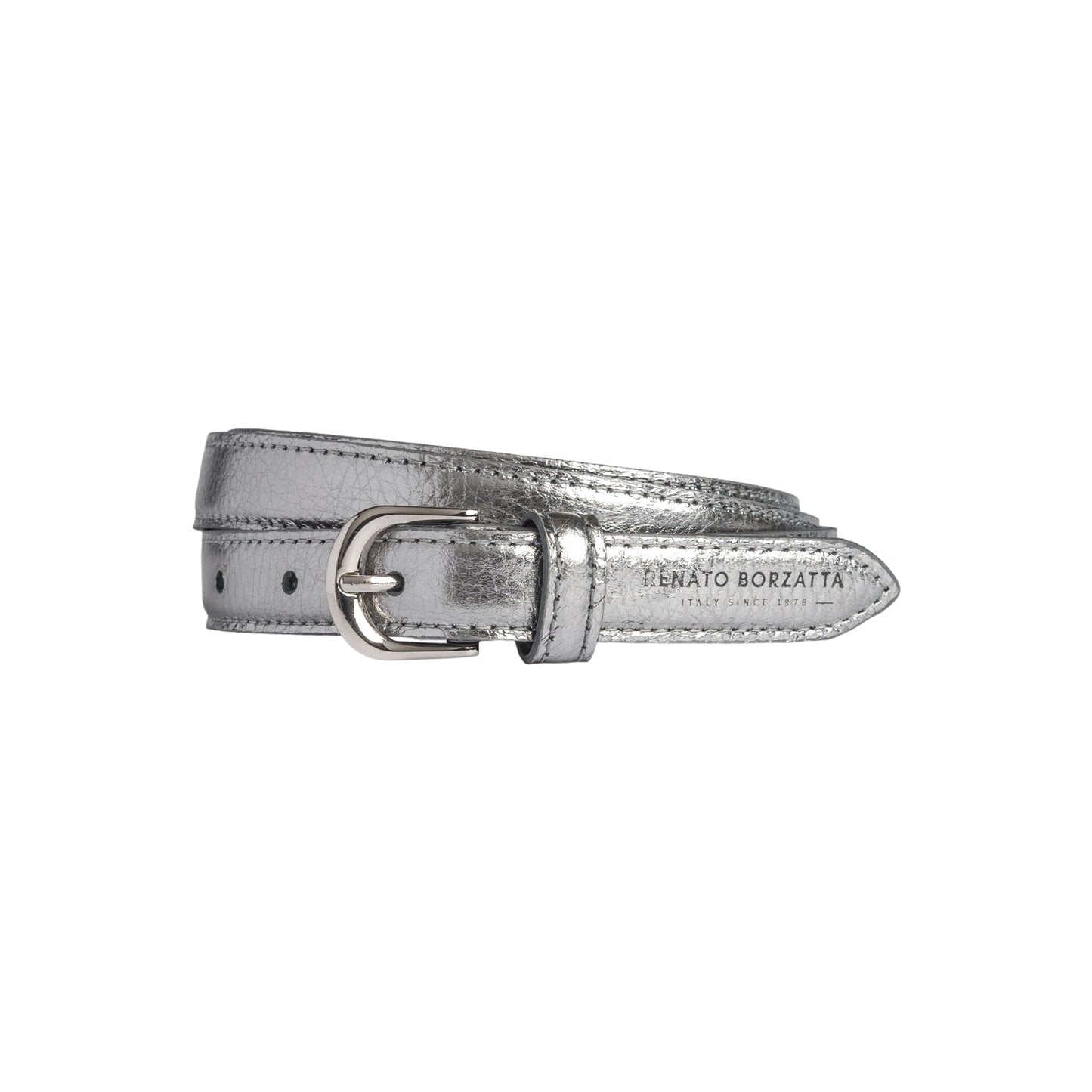 RB4021AY | Cintura Donna Made in Italy in Vera Pelle grana Dollaro. Fibbia in finitura Argento Lucido. Colore Canna di Fucile. Dimensioni: cm 115 x 2,0 x 0,5 (giro vita cm 100)