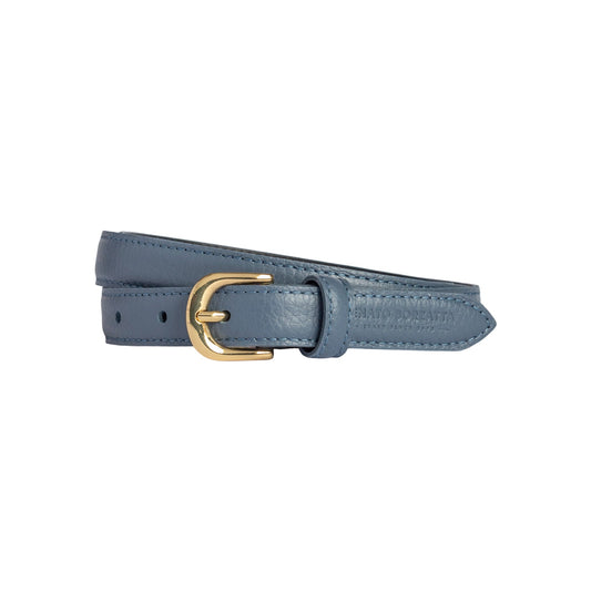 RB4021P | Cintura Donna Made in Italy in Vera Pelle grana Dollaro. Fibbia in finitura Oro Lucido. Colore Avio. Dimensioni: cm 115 x 2,0 x 0,5 (giro vita cm 100)