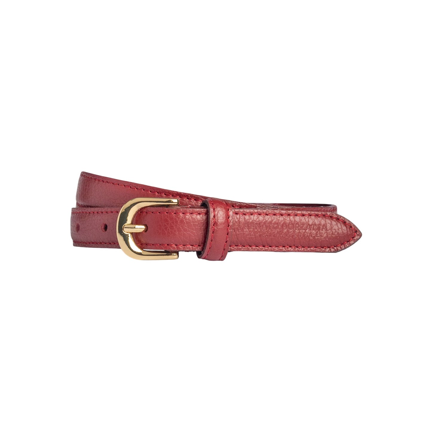 RB4021Q | Cintura Donna Made in Italy in Vera Pelle grana Dollaro. Fibbia in finitura Oro Lucido. Colore Rubino. Dimensioni: cm 115 x 2,0 x 0,5 (giro vita cm 100)