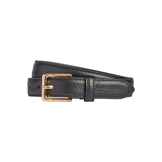 RB4022A | Cintura Donna Made in Italy in Vera Pelle grana Dollaro. Fibbia in finitura Oro Lucido. Colore Nero. Dimensioni: cm 115 x 2,5 x 0,5 (giro vita cm 100)