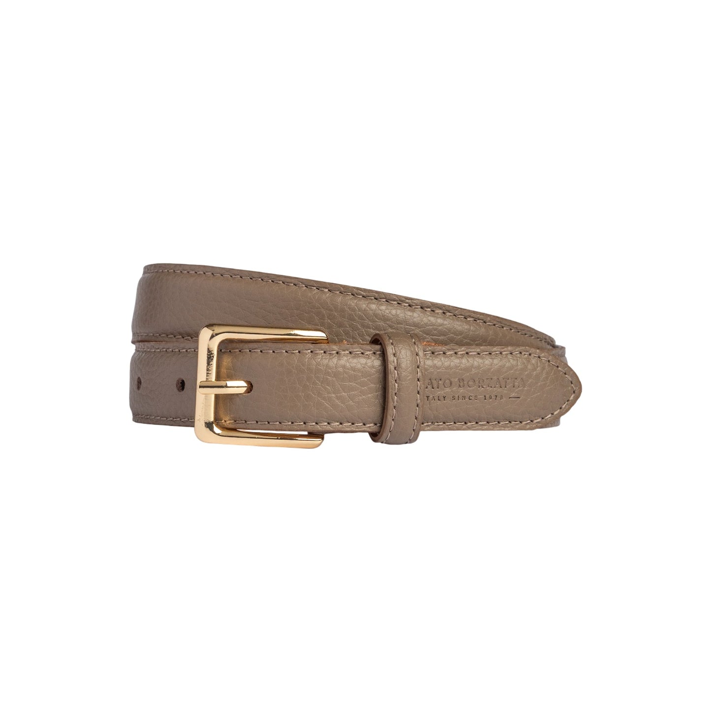 RB4022AQ | Cintura Donna Made in Italy in Vera Pelle grana Dollaro. Fibbia in finitura Oro Lucido. Colore Taupe. Dimensioni: cm 115 x 2,5 x 0,5 (giro vita cm 100)