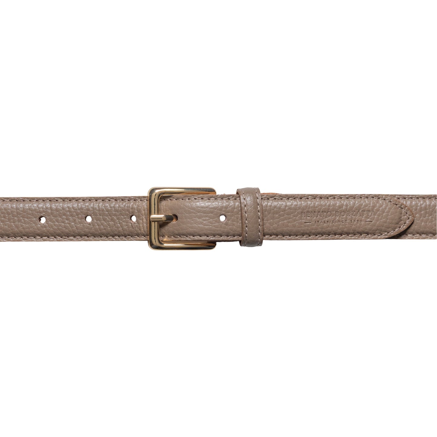 RB4022AQ | Cintura Donna Made in Italy in Vera Pelle grana Dollaro. Fibbia in finitura Oro Lucido. Colore Taupe. Dimensioni: cm 115 x 2,5 x 0,5 (giro vita cm 100)