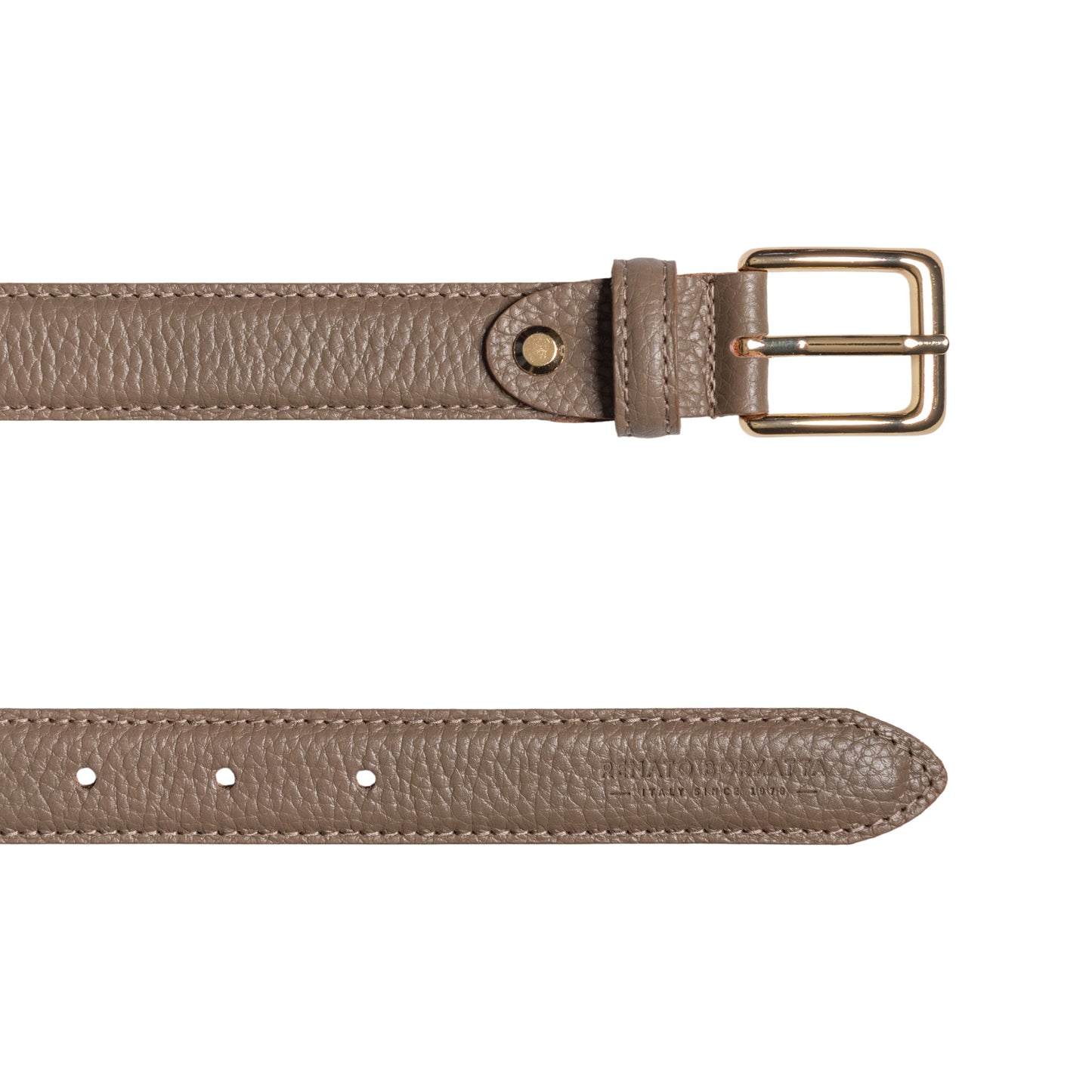 RB4022AQ | Cintura Donna Made in Italy in Vera Pelle grana Dollaro. Fibbia in finitura Oro Lucido. Colore Taupe. Dimensioni: cm 115 x 2,5 x 0,5 (giro vita cm 100)