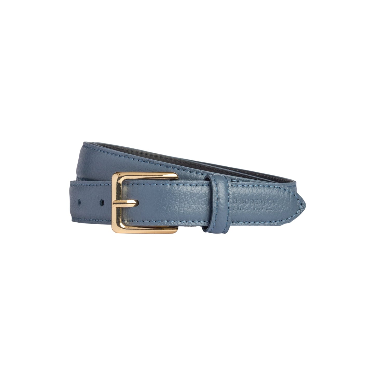 RB4022P | Cintura Donna Made in Italy in Vera Pelle grana Dollaro. Fibbia in finitura Oro Lucido. Colore Avio. Dimensioni: cm 115 x 2,5 x 0,5 (giro vita cm 100)