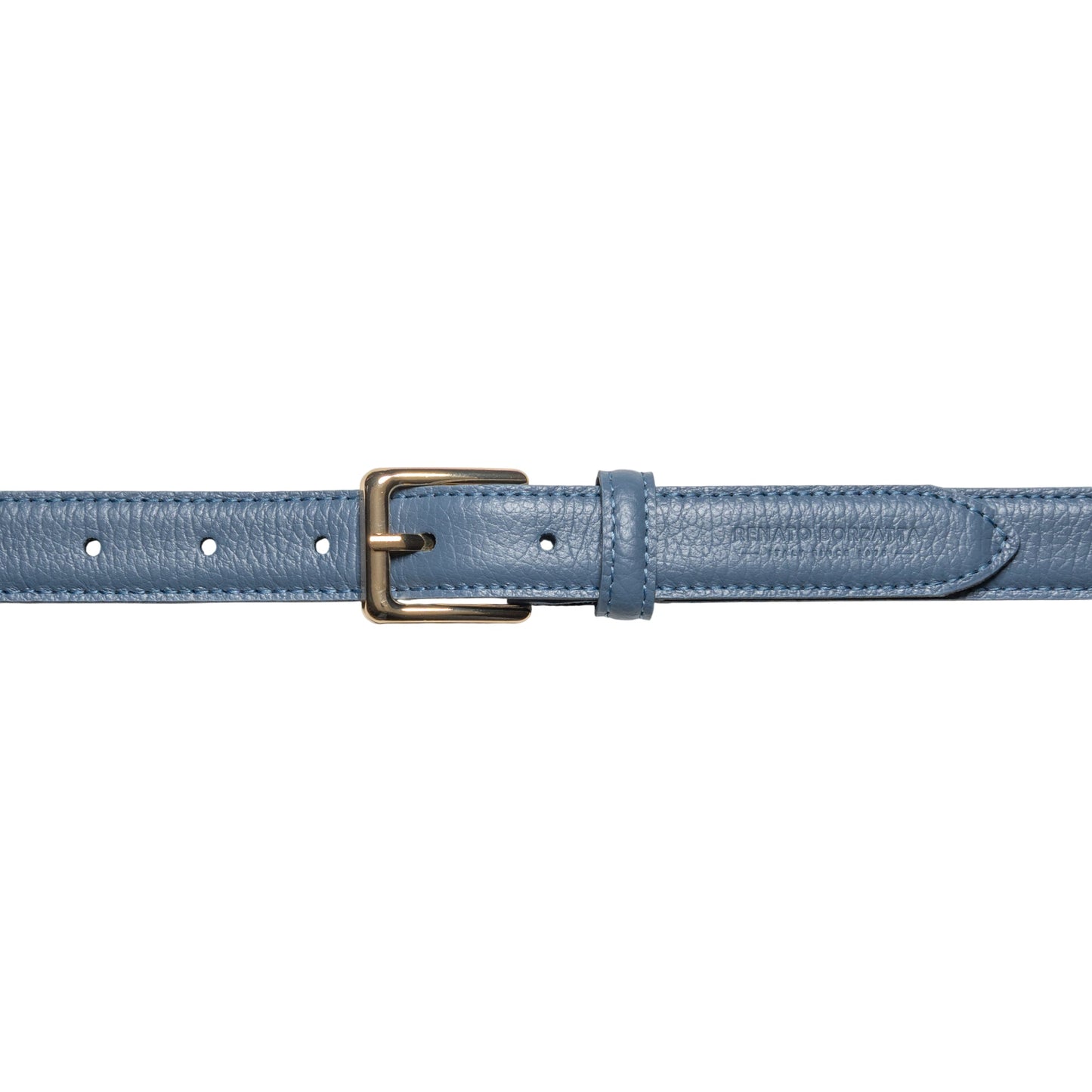 RB4022P | Cintura Donna Made in Italy in Vera Pelle grana Dollaro. Fibbia in finitura Oro Lucido. Colore Avio. Dimensioni: cm 115 x 2,5 x 0,5 (giro vita cm 100)