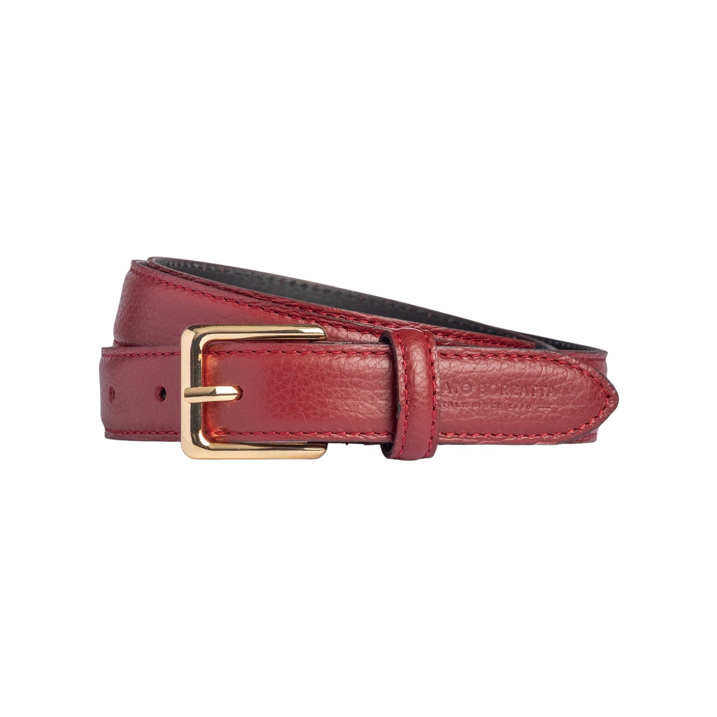 RB4022Q | Cintura Donna Made in Italy in Vera Pelle grana Dollaro. Fibbia in finitura Oro Lucido. Colore Rubino. Dimensioni: cm 115 x 2,5 x 0,5 (giro vita cm 100)