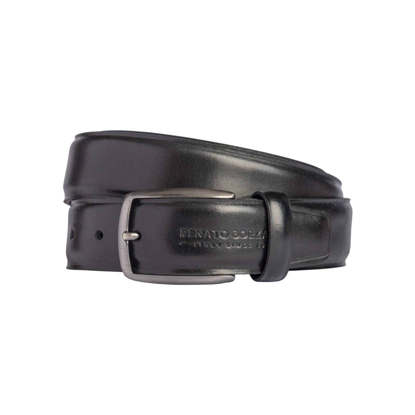 RB4025A | Cintura Uomo Made in Italy in Vero Cuoio Conciato al Vegetale. Fibbia in finitura Canna di Fucile Satinato. Colore Nero. Dimensioni: cm 125 x 3,5 x 0,5 (giro vita cm 110)