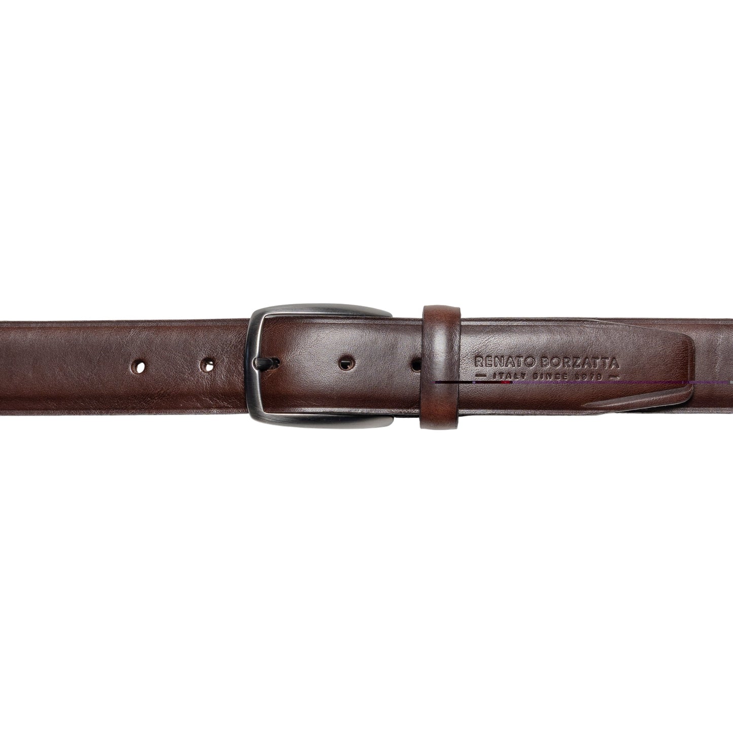 RB4025B | Cintura Uomo Made in Italy in Vero Cuoio Conciato al Vegetale. Fibbia in finitura Canna di Fucile Satinato. Colore Testa Moro. Dimensioni: cm 125 x 3,5 x 0,5 (giro vita cm 110)