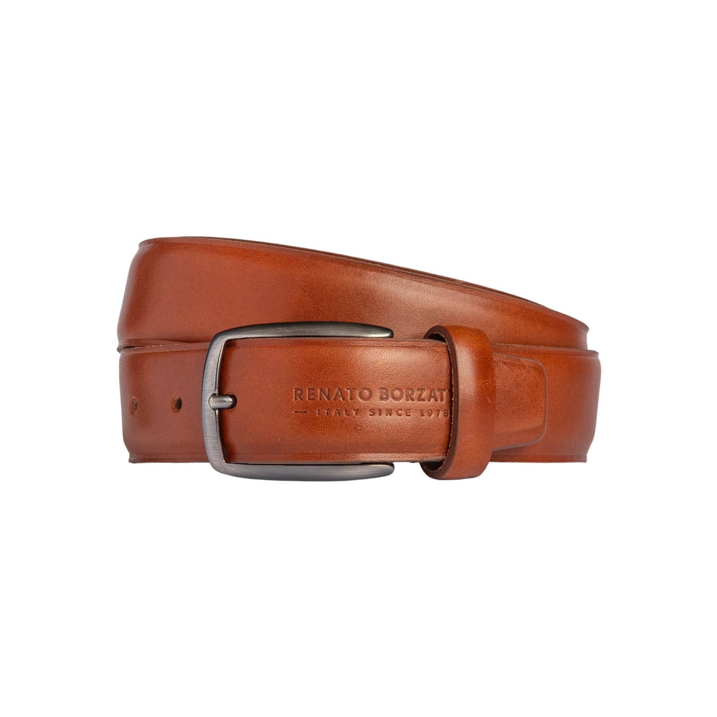 RB4025S | Cintura Uomo Made in Italy in Vero Cuoio Conciato al Vegetale. Fibbia in finitura Canna di Fucile Satinato. Colore Cognac. Dimensioni: cm 125 x 3,5 x 0,5 (giro vita cm 110)
