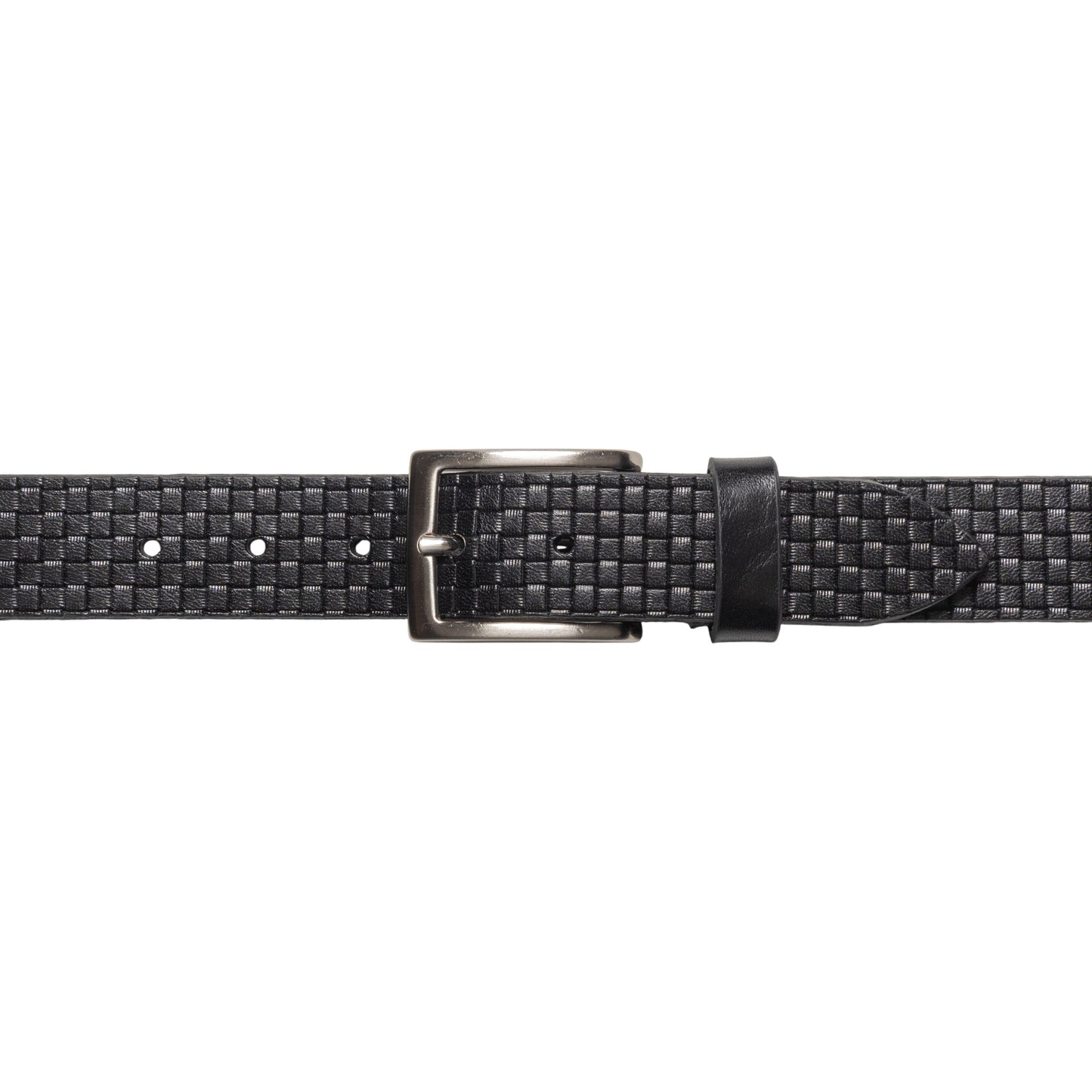 RB4028A | Cintura Uomo con Stampa Allover Made in Italy in Vero Cuoio Conciato al Vegetale. Fibbia in finitura Argento Satinato. Colore Nero. Dimensioni: cm 125 x 3,5 x 0,5 (giro vita cm 110)