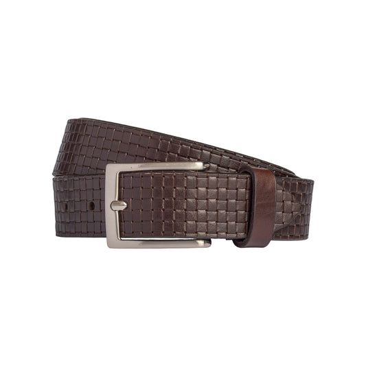 RB4028B | Cintura Uomo con Stampa Allover Made in Italy in Vero Cuoio Conciato al Vegetale. Fibbia in finitura Argento Satinato. Colore Testa Moro. Dimensioni: cm 125 x 3,5 x 0,5 (giro vita cm 110)