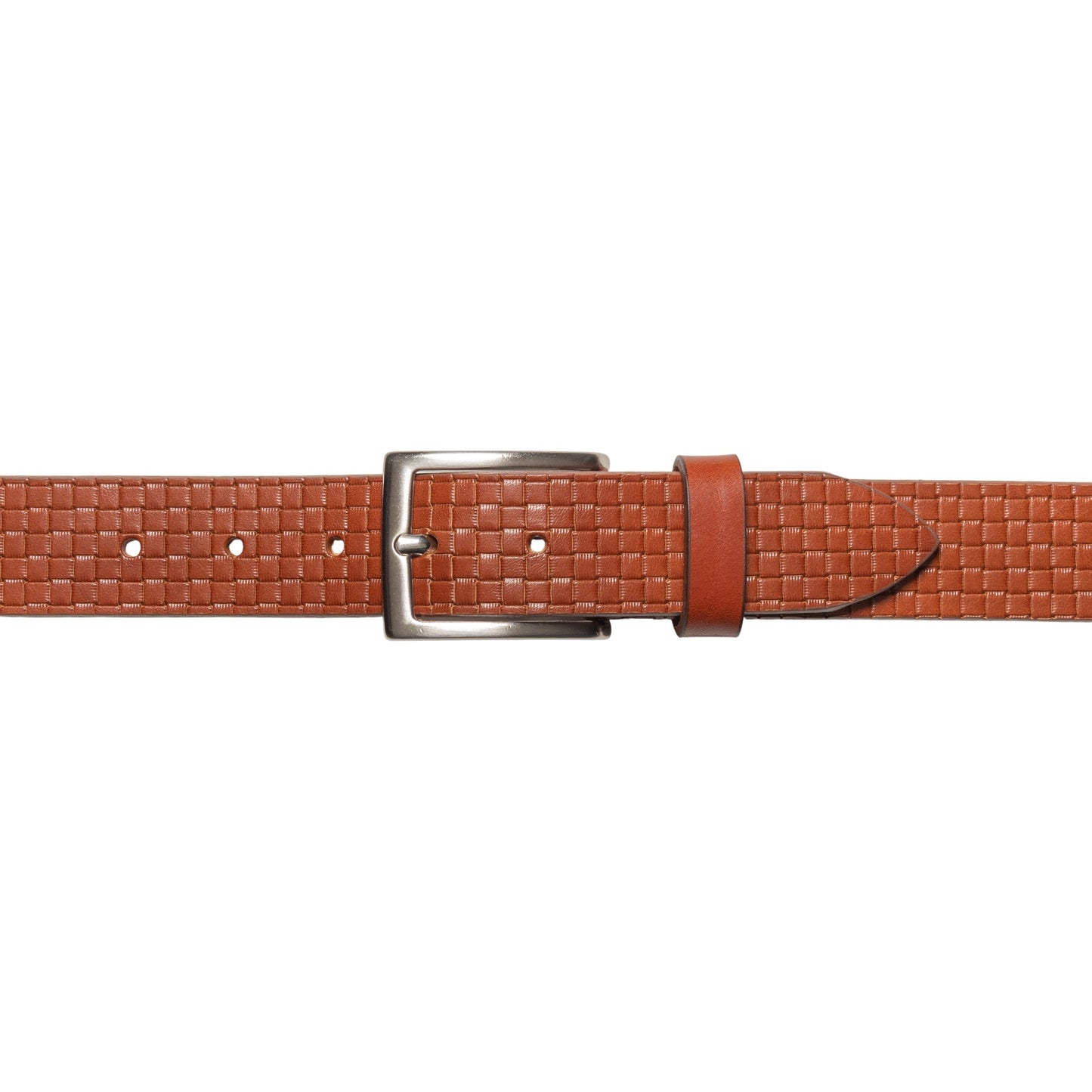 RB4028S | Cintura Uomo con Stampa Allover Made in Italy in Vero Cuoio Conciato al Vegetale. Fibbia in finitura Argento Satinato. Colore Cognac. Dimensioni: cm 125 x 3,5 x 0,5 (giro vita cm 110)