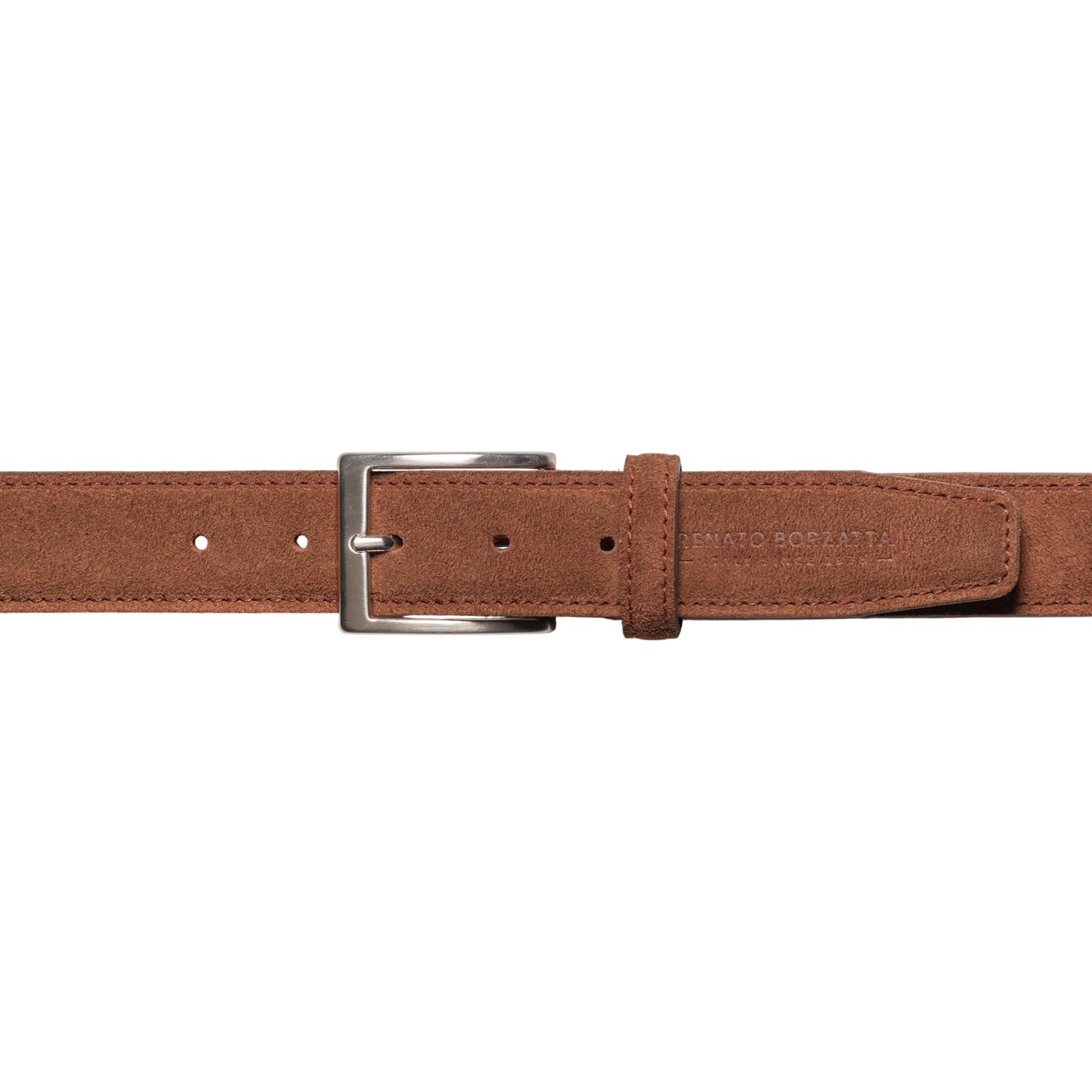 RB4029CZ | Cintura Uomo Made in Italy in Vera Pelle Scamosciata. Fibbia in finitura Argento Satinato. Colore Bruciato. Dimensioni: cm 125 x 3,5 x 0,5 (giro vita cm 110)