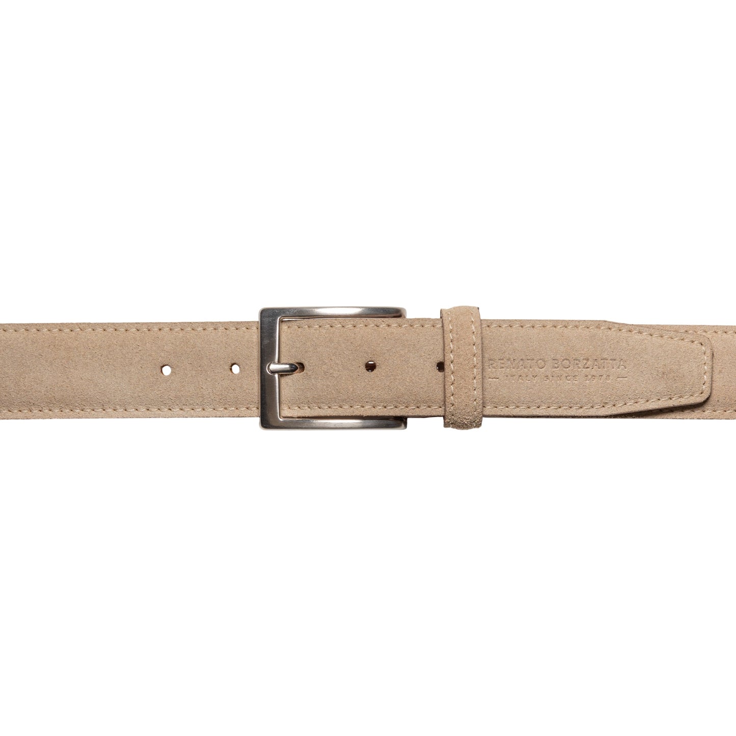 RB4029DF | Cintura Uomo Made in Italy in Vera Pelle Scamosciata. Fibbia in finitura Argento Satinato. Colore Cappuccino. Dimensioni: cm 125 x 3,5 x 0,5 (giro vita cm 110)