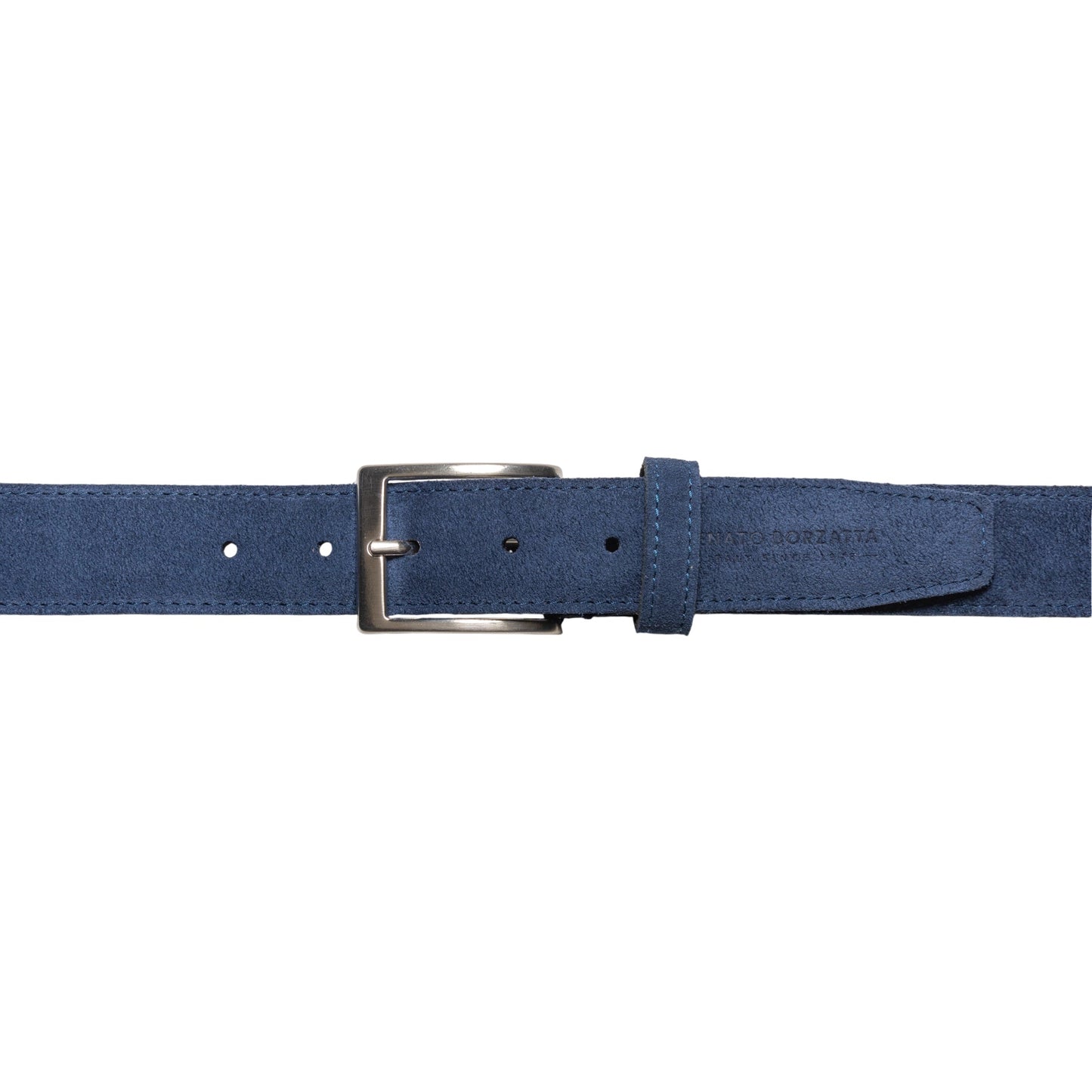 RB4029D | Cintura Uomo Made in Italy in Vera Pelle Scamosciata. Fibbia in finitura Argento Satinato. Colore Blu. Dimensioni: cm 125 x 3,5 x 0,5 (giro vita cm 110)