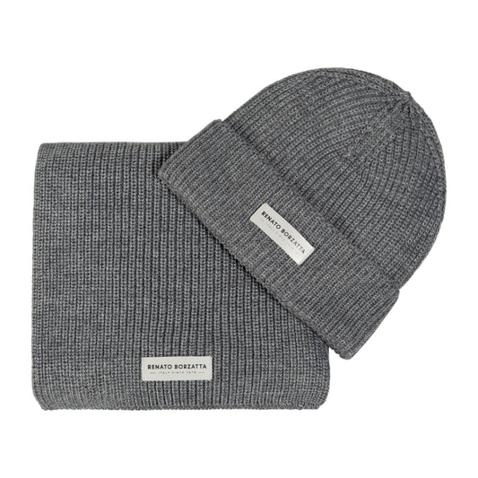RB5004F  | Set Sciarpa e Berretto in Maglia CERVINO Misto Lana Made in Italy. Colore Grigio Melange - Taglia Unica