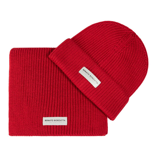 RB5004V  | Set Sciarpa e Berretto in Maglia CERVINO Misto Lana Made in Italy. Colore Rosso - Taglia Unica
