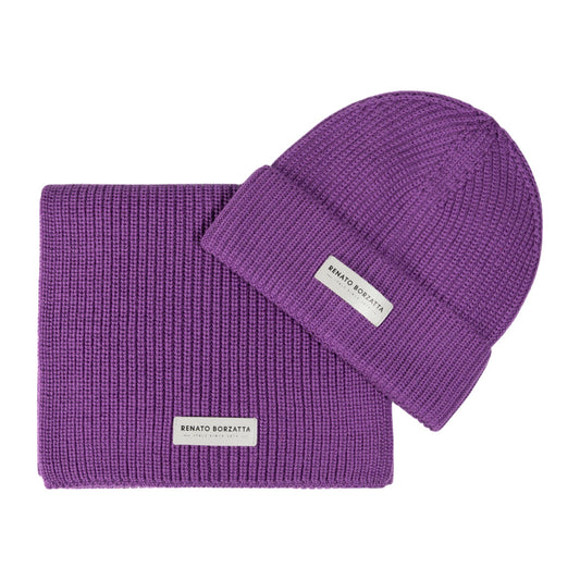 RB5004Y  | Set Sciarpa e Berretto in Maglia CERVINO Misto Lana Made in Italy. Colore Viola - Taglia Unica