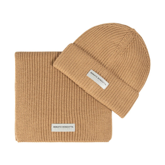 RB5004Z  | Set Sciarpa e Berretto in Maglia CERVINO Misto Lana Made in Italy. Colore Cammello - Taglia Unica